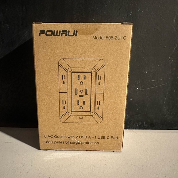 POWRUI 6-Outlet USB Wall Charger Surge Protector - White - Picture 2 of 4